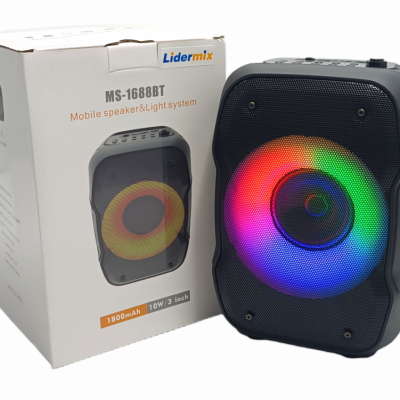Caixa de Som Bluetooth com LED - entrada P10 para Microfone LiderMix MS-1688BT