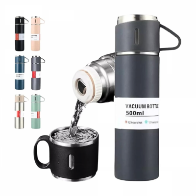Garrafa Térmica Inox 500ml  com 3 Xícaras Vacuum Flask Set
