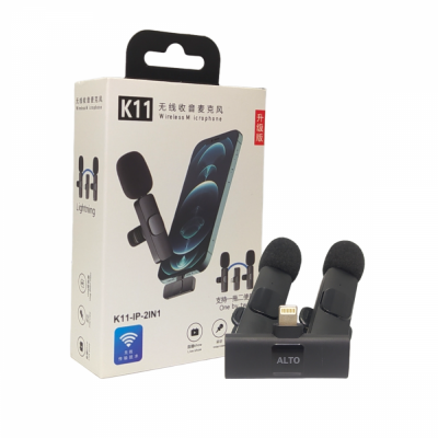 Microfone Condensador Duplo de Lapela Wireless Lightning IOS Sem Fio 2.4GHZ K11-IP-2IN1